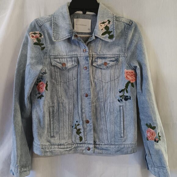 Olivaceous from M. FREDRIC Women's Embroidered Roses Denim Jacket Size S #A447 - Picture 1 of 4